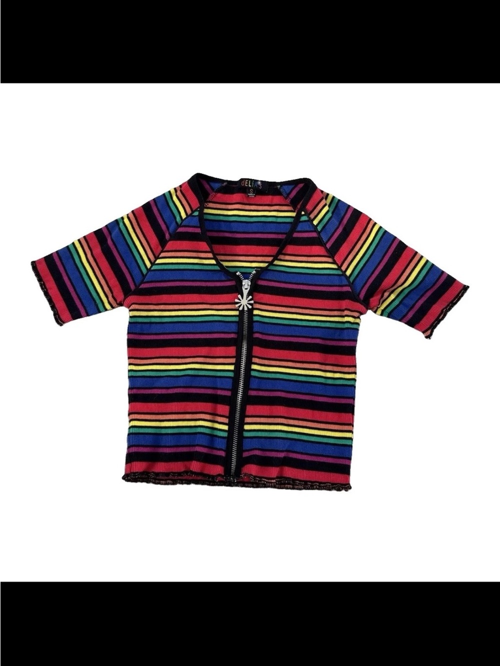 Dolls Kill: dELiA*s Women’s Multicolor Striped Knit Full Zip V-Neck Top, S